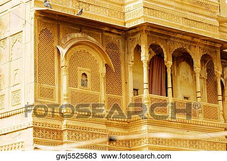Low angle view of an ornate balcony, Jaisalmer, Rajasthan, India View Large Photo Image Stock Image - Low angle view of an ornate balcony, Jaisalmer, Rajasthan, India. Fotosearch