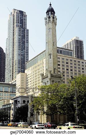 Low angle view of buildings in a city, Water Tower, Magnificent Mile, Chicago, Illinois, USA View Large Photo Image Stock Image - Low angle view of buildings in a city, Water Tower, Magnificent Mile, Chicago, Illinois, USA. Fotosearch