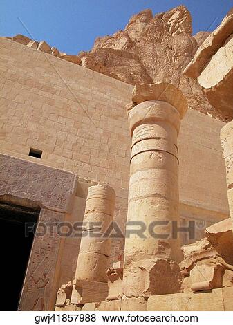 Low angle view of columns in front of a building, Egypt View Large Photo Image Stock Photo - Low angle view of columns in front of a building, Egypt. Fotosearch