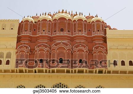 Low angle view of the facade of a palace, Hawa Mahal, Jaipur, Rajasthan, India View Large Photo Image Stock Photography - Low angle view of the facade of a palace, Hawa Mahal, Jaipur, Rajasthan, India. Fotosearch