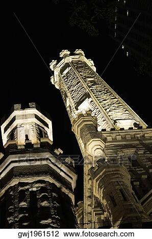 Low angle view of towers at night, Water Tower, Chicago, Illinois, USA View Large Photo Image Stock Image - Low angle view of towers at night, Water Tower, Chicago, Illinois, USA. Fotosearch