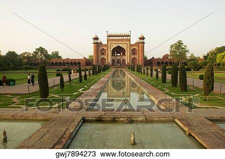 Stock Image - Mosque on the western side of the Taj Mahal, Uttar Pradesh, India. Fotosearch
