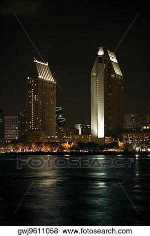 Panoramic view of city at night, San Diego Bay, San Diego, California, USA View Large Photo Image Stock Photo - Panoramic view of city at night, San Diego Bay, San Diego, California, USA. Fotosearch