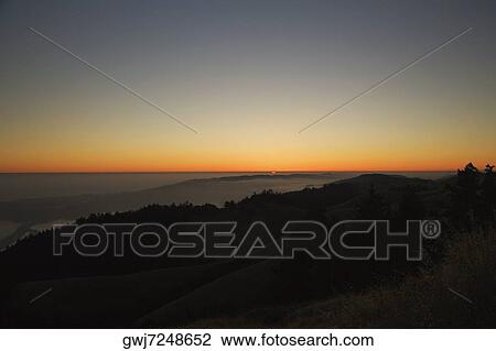 Stock Image - Panoramic view of sunset over the sea. Fotosearch