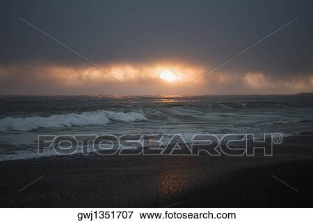 Panoramic view of the beach at dusk, Pacific Ocean View Large Photo Image Stock Photo - Panoramic view of the beach at dusk, Pacific Ocean. Fotosearch