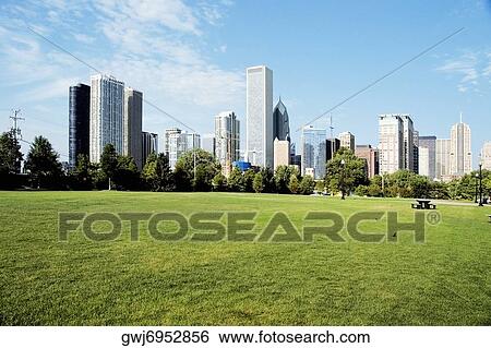 Park in front of skyscrapers in a city, Chicago, Illinois, USA View Large Photo Image Stock Photograph - Park in front of skyscrapers in a city, Chicago, Illinois, USA. Fotosearch