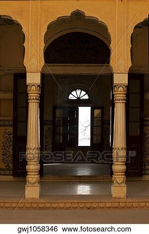 Stock Photograph - Pillared corridor in a fort, Nahargarh Fort, Jaipur, Rajasthan, India. Fotosearch