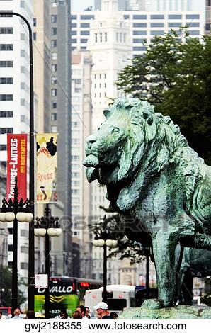 Side profile of a bronze lion statue, Art Institute of Chicago, Chicago, Illinois, USA View Large Photo Image Stock Photography - Side profile of a bronze lion statue, Art Institute of Chicago, Chicago, Illinois, USA. Fotosearch