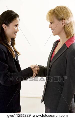 Side profile of two businesswomen shaking hands View Large Photo Image Stock Photo - Side profile of two businesswomen shaking hands. Fotosearch