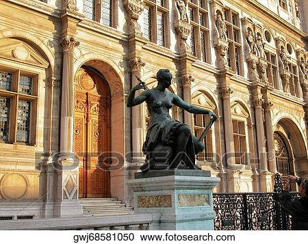 Statue in front of a building, Paris, France View Large Photo Image Stock Image - Statue in front of a building, Paris, France. Fotosearch