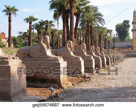 Stock Photo - Statues along a walkway, Temple Of Luxor, Luxor, Egypt. Fotosearch