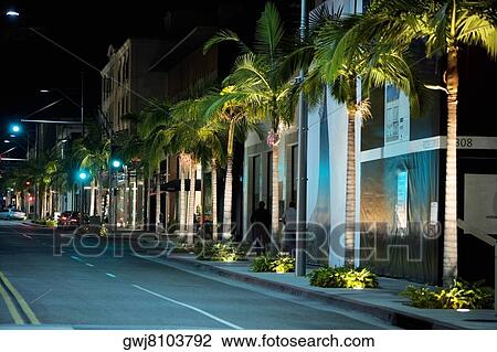 Street at night, Rodeo Drive, Los Angeles, California, USA View Large Photo Image Stock Image - Street at night, Rodeo Drive, Los Angeles, California, USA. Fotosearch