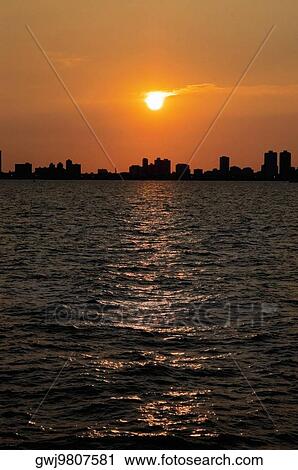 Sunset over the sea, Chicago, Illinois, USA View Large Photo Image Stock Image - Sunset over the sea, Chicago, Illinois, USA. Fotosearch