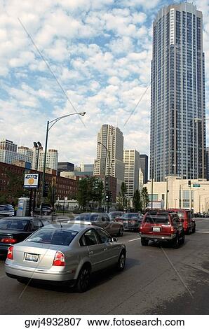 Traffic on the street, Chicago, Illinois, USA View Large Photo Image Stock Photo - Traffic on the street, Chicago, Illinois, USA. Fotosearch