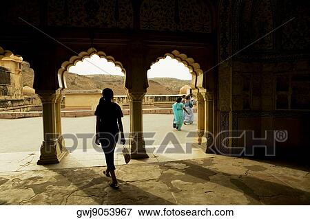 Woman standing inside a fort, Amber Fort, Jaipur, Rajasthan, India View Large Photo Image Stock Photo - Woman standing inside a fort, Amber Fort, Jaipur, Rajasthan, India. Fotosearch