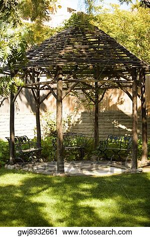 Wooden gazebo in a garden, California, USA View Large Photo Image Stock Image - Wooden gazebo in a garden, California, USA. Fotosearch