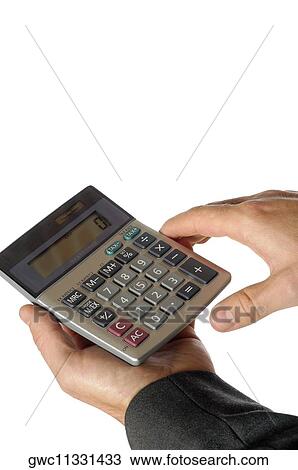 Stock Image - Close-up of a businessman holding a calculator. Fotosearch