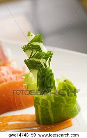 Stock Photo - Close-up of a decorated cucumber. Fotosearch