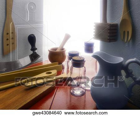 Close-up of a group of utensils in the kitchen View Large Photo Image Stock Image - Close-up of a group of utensils in the kitchen. Fotosearch
