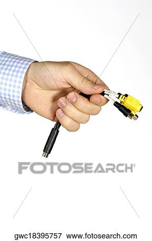 Close-up of a person's hand holding a computer cable View Large Photo Image Stock Photo - Close-up of a person's hand holding a computer cable. Fotosearch