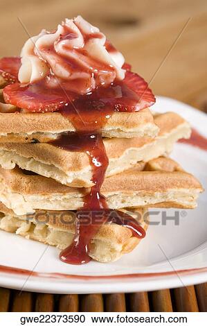 Close-up of a strawberry waffle in a plate View Large Photo Image Stock Image - Close-up of a strawberry waffle in a plate. Fotosearch