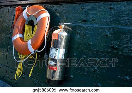 Stock Photography - Close-up of an inflatable tube and fire extinguisher, Boston, Massachusetts, USA. Fotosearch