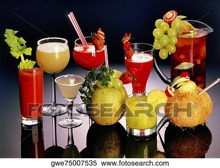 Close-up of glasses of cocktail drinks View Large Photo Image Stock Photography - Close-up of glasses of cocktail drinks. Fotosearch