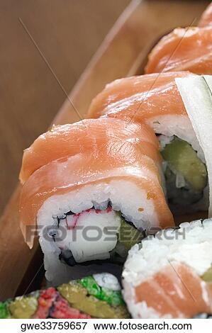 Close-up of maki sushi View Large Photo Image Stock Photo - Close-up of maki sushi. Fotosearch