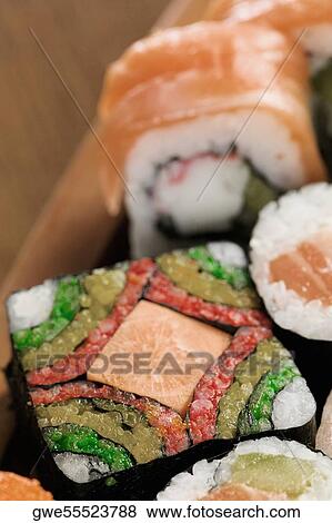 Close-up of maki sushi View Large Photo Image Stock Photo - Close-up of maki sushi. Fotosearch