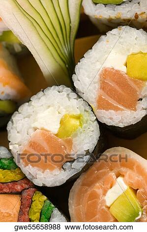 Close-up of maki sushi View Large Photo Image Stock Photo - Close-up of maki sushi. Fotosearch