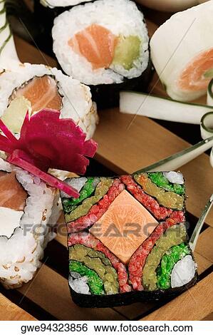 Close-up of maki sushi View Large Photo Image Stock Photograph - Close-up of maki sushi. Fotosearch