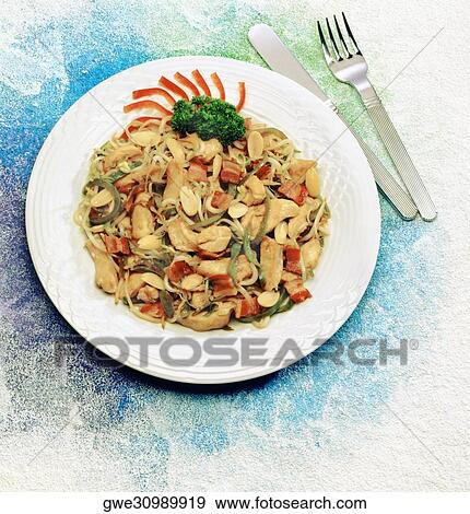 Close-up of noodles in a plate with fork and a knife View Large Photo Image Stock Photo - Close-up of noodles in a plate with fork and a knife. Fotosearch
