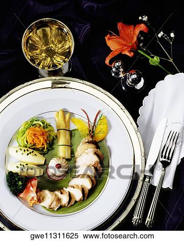 Close-up of plate of sliced meat near a glass of white wine View Large Photo Image Stock Photography - Close-up of plate of sliced meat near a glass of white wine. Fotosearch