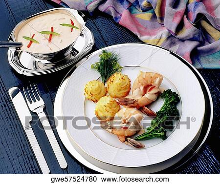 Stock Image - Close-up of shrimp in a plate. Fotosearch
