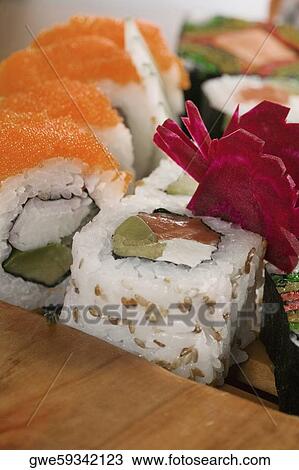 Close-up of sushi rolls View Large Photo Image Stock Image - Close-up of sushi rolls. Fotosearch