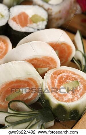 Stock Image - Close-up of sushi rolls. Fotosearch