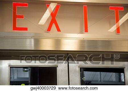 Exit sign above a door, New York City, New York State, USA View Large Photo Image Stock Photo - Exit sign above a door, New York City, New York State, USA. Fotosearch