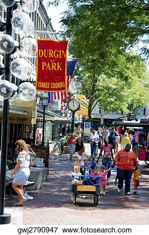 Stock Photo - Group of people in a market, Boston, Massachusetts, USA. Fotosearch