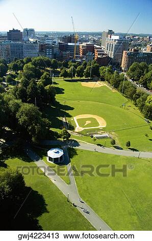 High angle view of a baseball field, Boston, Massachusetts, USA View Large Photo Image Stock Image - High angle view of a baseball field, Boston, Massachusetts, USA. Fotosearch