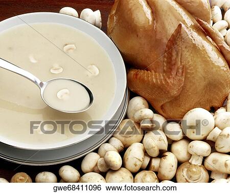 High angle view of a bowl of mushroom soup View Large Photo Image Stock Photograph - High angle view of a bowl of mushroom soup. Fotosearch