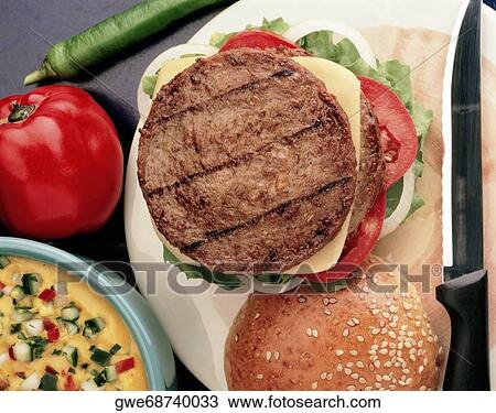 High angle view of a hamburger View Large Photo Image Stock Image - High angle view of a hamburger. Fotosearch