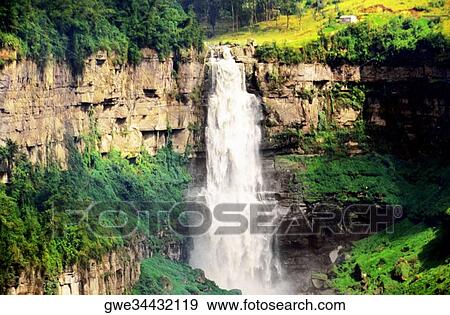 Stock Photo - High angle view of a waterfall. Fotosearch