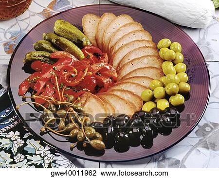 High angle view of antipasto on a plate View Large Photo Image Stock Image - High angle view of antipasto on a plate. Fotosearch