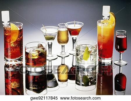 High angle view of glasses of cocktail drinks View Large Photo Image Stock Photography - High angle view of glasses of cocktail drinks. Fotosearch