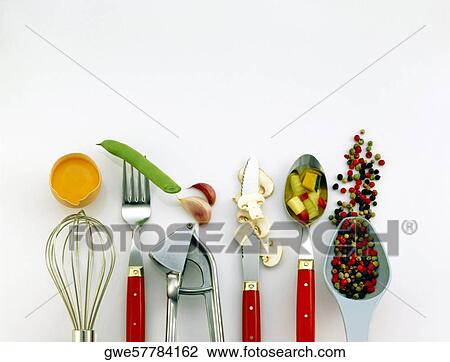 High angle view of kitchen tools View Large Photo Image Stock Image - High angle view of kitchen tools. Fotosearch