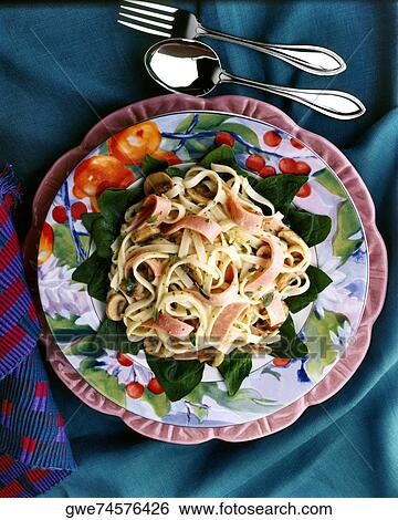 High angle view of pasta jamon on a plate View Large Photo Image Stock Photograph - High angle view of pasta jamon on a plate. Fotosearch