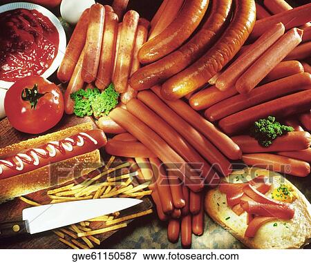 High angle view of sausages View Large Photo Image Stock Photo - High angle view of sausages. Fotosearch
