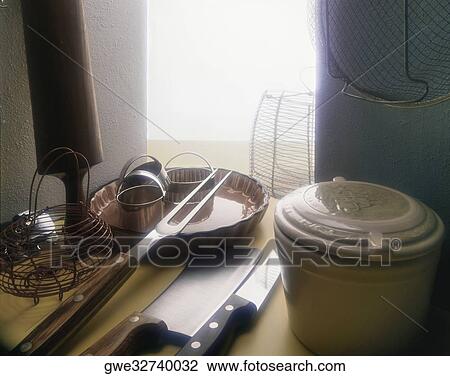 High angle view of utensils in the kitchen View Large Photo Image Stock Image - High angle view of utensils in the kitchen. Fotosearch