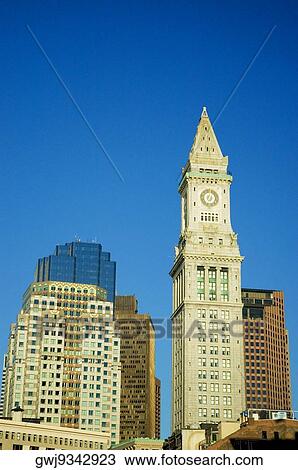 Stock Image - Low angle view of buildings in a city, Custom House, Boston, Massachusetts, USA. Fotosearch