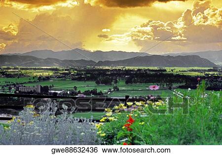 Panoramic view of a landscape View Large Photo Image Stock Photograph - Panoramic view of a landscape. Fotosearch